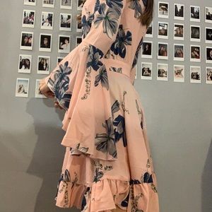 Pink dress with blue flowers